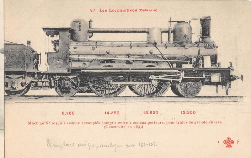 Carte postale ancienne Train - Les Locomotives (Orleans) - Machine N°103