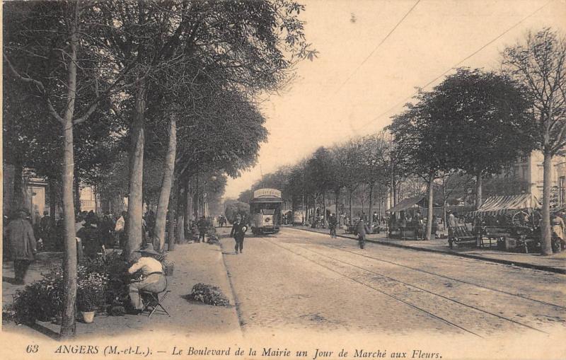 Carte postale ancienne Angers - Boulevard De La Mairie Un Jour De Marche Aux Fleurs à Angers