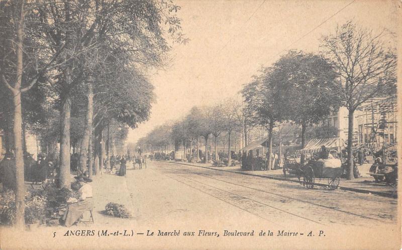 Carte postale ancienne Angers - Le Marche Aux Fleurs Boulevard De La Mairie à Angers