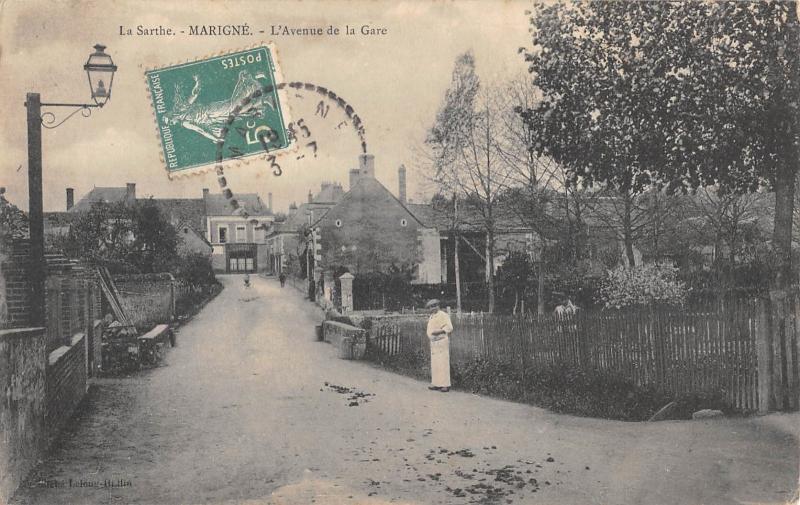Carte postale ancienne Marigne - L'Avenue De La Gare