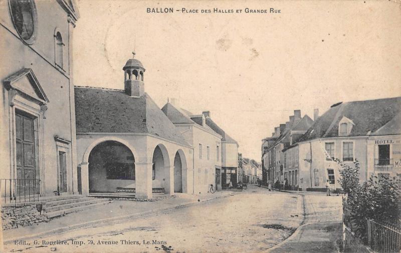 Carte postale ancienne Ballon - Place Des Halles Et Grande Rue