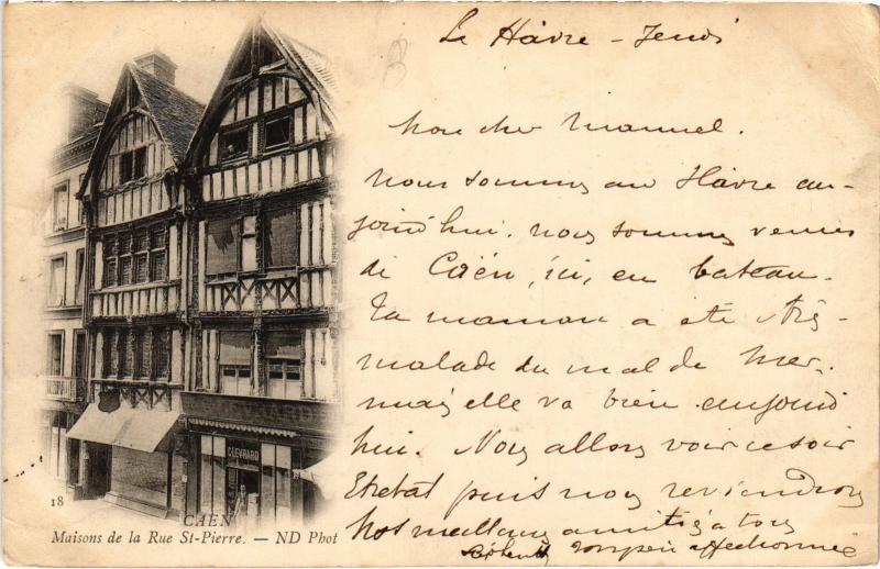 Carte postale ancienne Caen - Maisons de la Rue Saint-Pierre à Caen