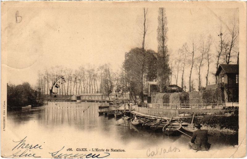 Carte postale ancienne Caen - L'Ecole de Natation à Caen