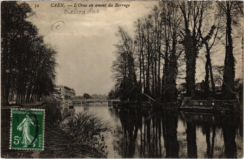 Carte postale ancienne Caen - L'Orne en amont du Barrage à Caen