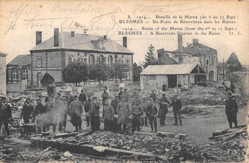 Carte postale ancienne Blesmes - Un Poste De Reservistes Dans La Ruines à Blesme