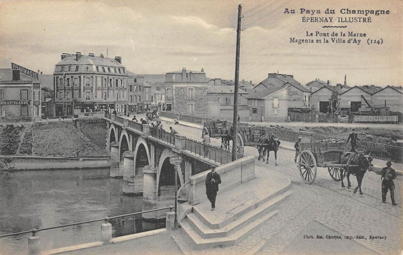 Carte postale ancienne Epernay - Le Pont De La Marne - Agenta Et La Villa D'Ay à Épernay