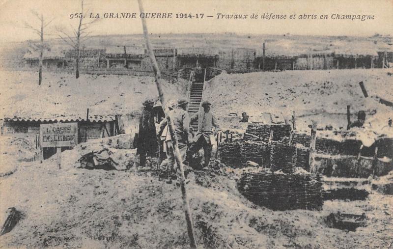 Carte postale ancienne Travaux De Defense Et Abris En Champagne