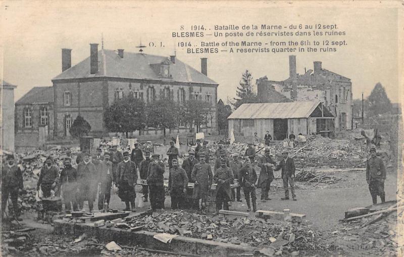 Carte postale ancienne Blesmes - Un Poste De Reservistes Dans Les Ruines à Blesme