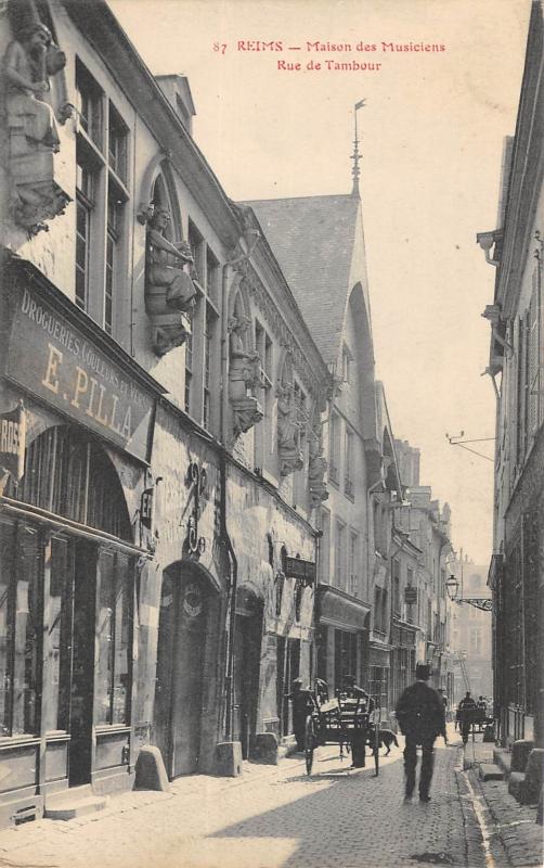 Carte postale ancienne Reims - Maison Des Musiciens - Rue De Tambour à Reims