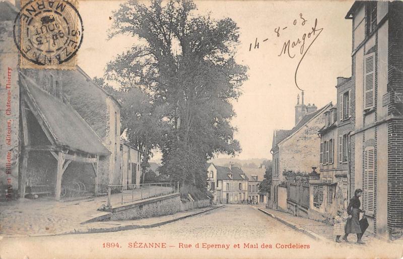 Carte postale ancienne Sezanne - Rue D'Epernay Et Mail Des Cordeliers à Sézanne