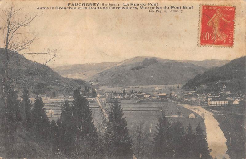 Carte postale ancienne Faucogney - La Rue Du Pont Entre Le Breuchn Et Route Corravillers à Corravillers