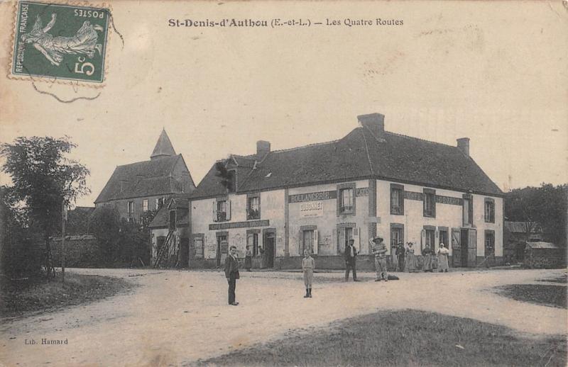 Carte postale ancienne Saint Denis D'Authou - Les Quatre Routes - Cpa Rare