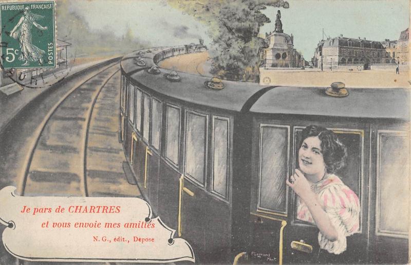 Carte postale ancienne Je Pars De Chartres Et Vous Envoie Mes Amities à Chartres
