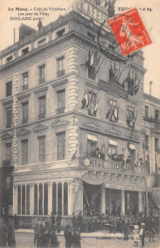 Carte postale ancienne Le Mans - Cafe De L'Univers - Un Jour De Fete - Boulaire Proprietaire au Mans