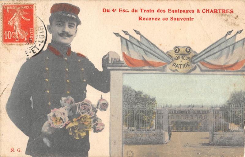 Carte postale ancienne Du 4e Escadron Du Train Des Equipages A Chartres Recevez Ce Souvenir à Chartres