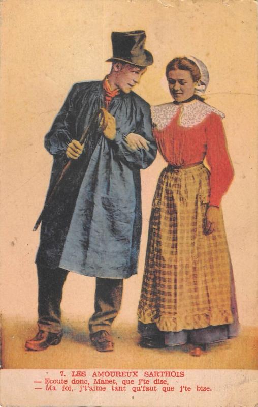 Carte postale ancienne Les Amoureux Sarthois