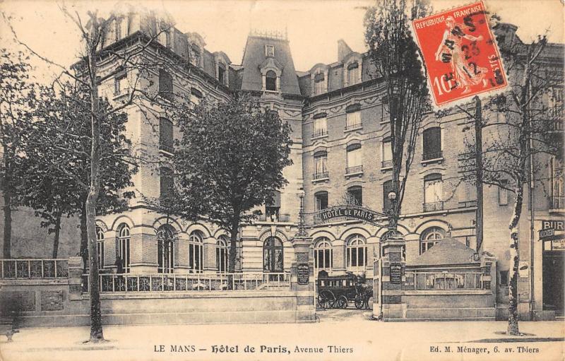 Carte postale ancienne Le Mans - Hotel De Paris - Avenue Thiers au Mans