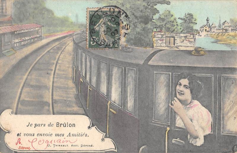 Carte postale ancienne Je Pars De Brulon Et Vous Envoie Mes Amities