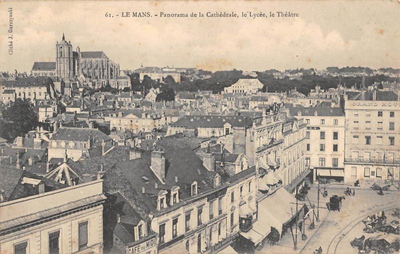 Carte postale ancienne Le Mans - Panorama De La Cathedrale - Le Lycee - Le Theatre au Mans