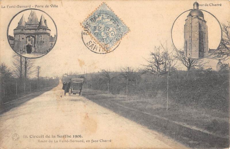 Carte postale ancienne Circuit De La Sarthe 1906 - Route De La Ferte Bernard
