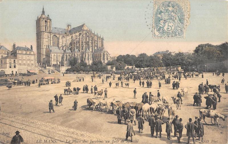 Carte postale ancienne Le Mans - La Place Des Jacobins Un Jour De Marche au Mans