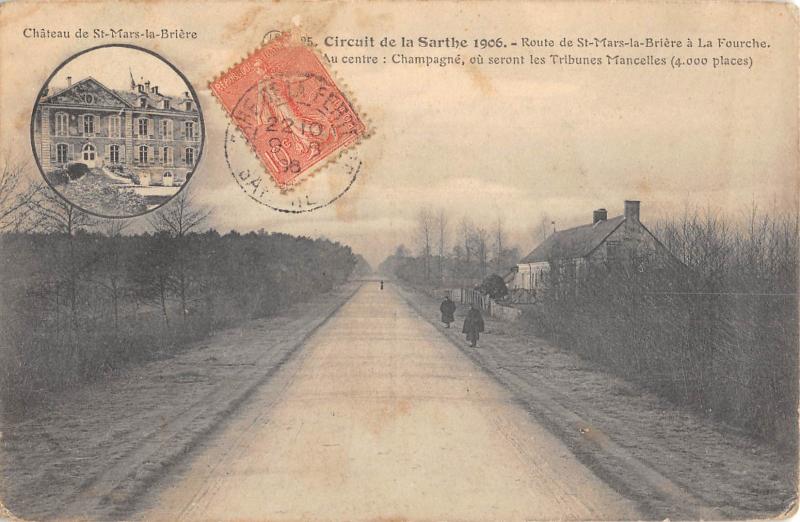 Carte postale ancienne Circuit De La Sarthe 1906 - Route De Saint-Mars La Briere A La Fourche