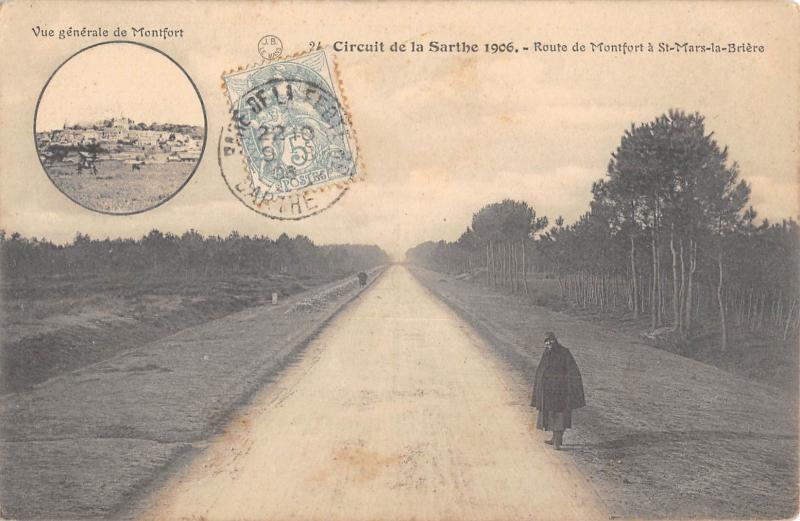 Carte postale ancienne Circuit De La Sarthe 1906 - Route De Montfort A Saint Mars La Briere