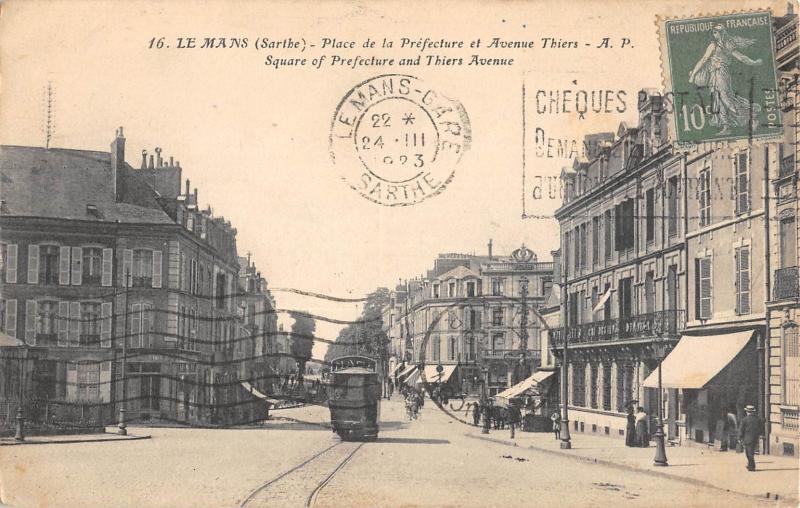 Carte postale ancienne Le Mans - Place De La Prefecture Et Avenue Thiers au Mans