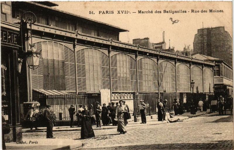 Carte postale ancienne Marché des Batignolles - Rue des Moines à Paris 17e