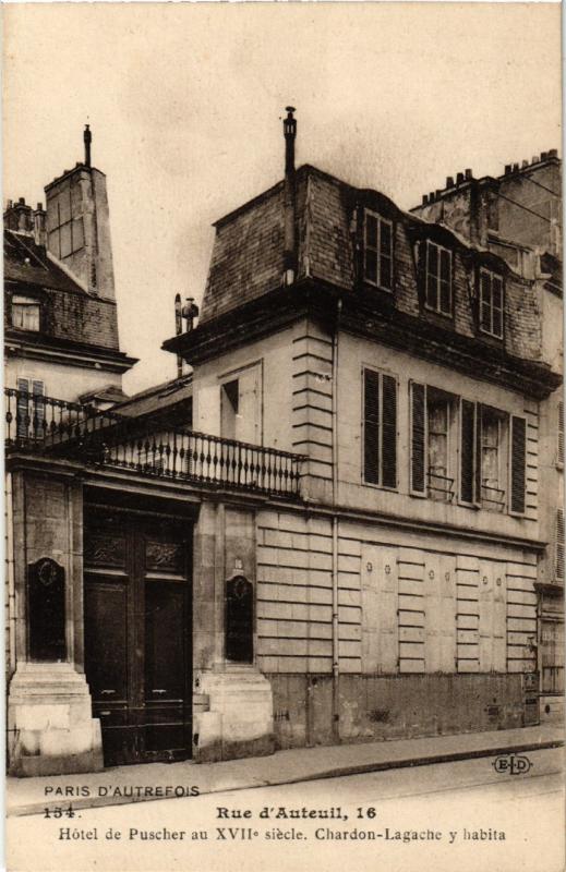 Carte postale ancienne Rue d'Auteuil - Hôtel de Puscher à Paris 16e