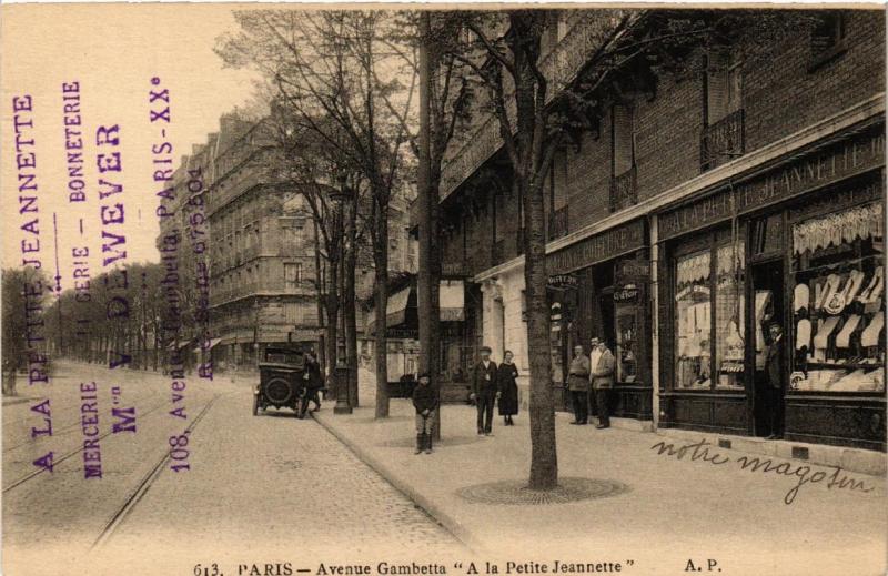 Carte postale ancienne Avenue Gambetta - A la Petite Jeannette à Paris 20e