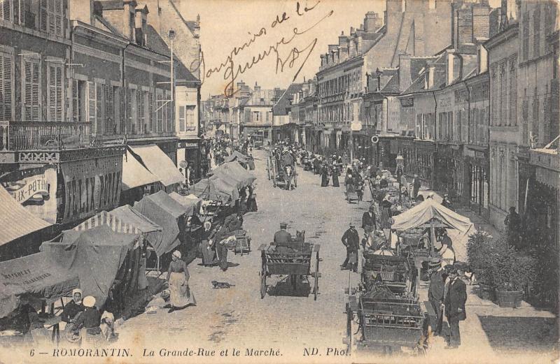 Carte postale ancienne Romorantin - La Grande Rue Et Le Marche