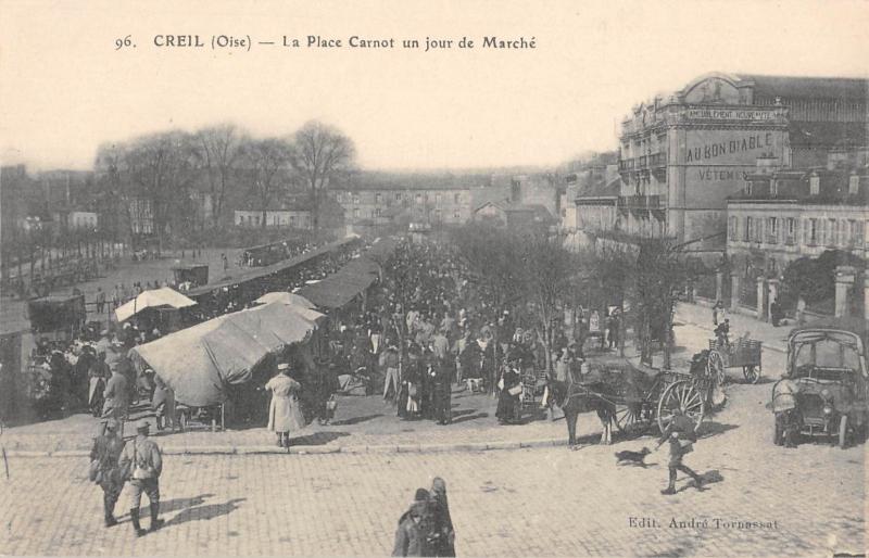 Carte postale ancienne Creil - La Place Carnot Un Jour De Marche à Creil