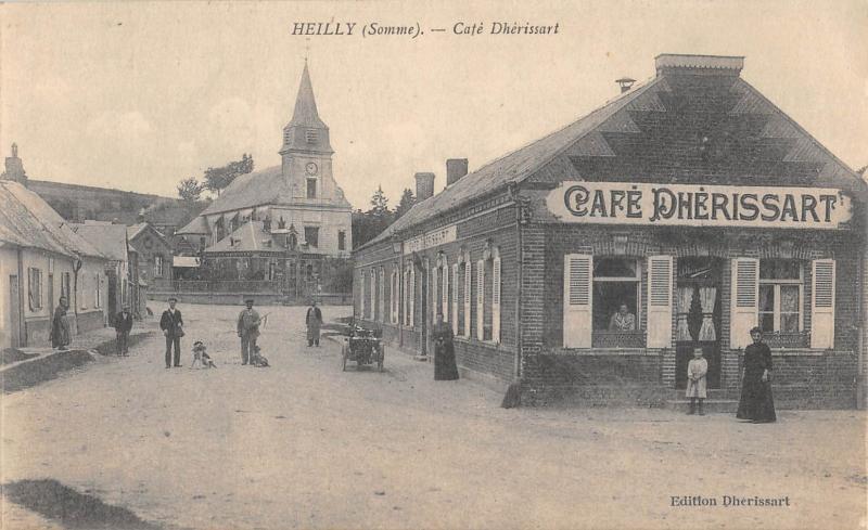 Carte postale ancienne Heilly - Cafe Dherissart à Heilly