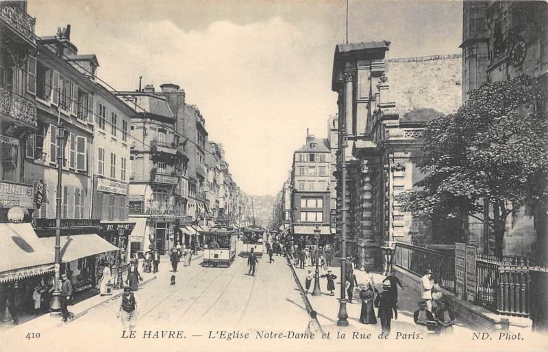 Carte postale ancienne Le Havre - L'Eglise Notre Dame Et La Rue De Paris au Havre