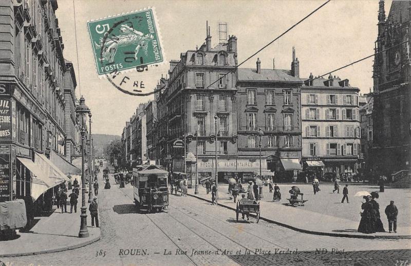 Carte postale ancienne Rouen - La Rue Jeanne D'Arc Et La Place Verdrel à Rouen