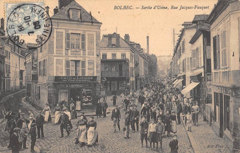 Carte postale ancienne Bolbec - Sortie D'Usine - Rue Jacques Fauquet à Bolbec