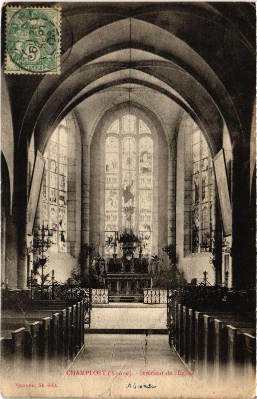 Carte postale ancienne Champlost interieur de l'eglise à Champlost