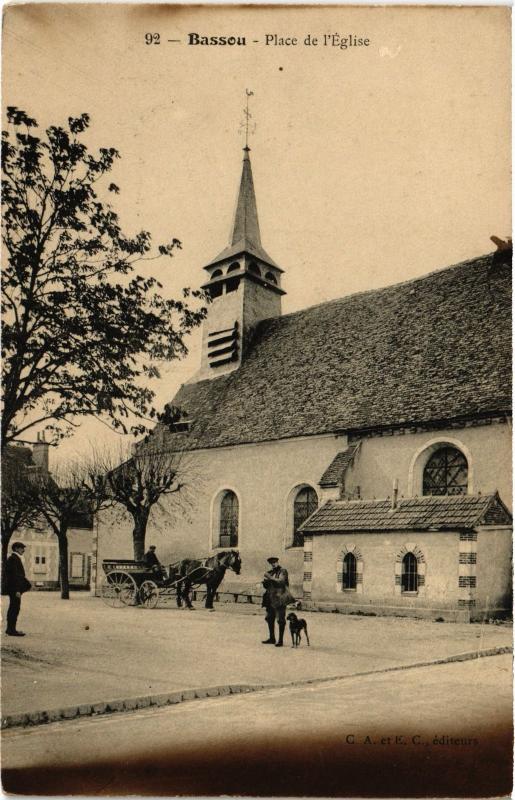 Carte postale ancienne Bassou Place de l'Eglise à Bassou