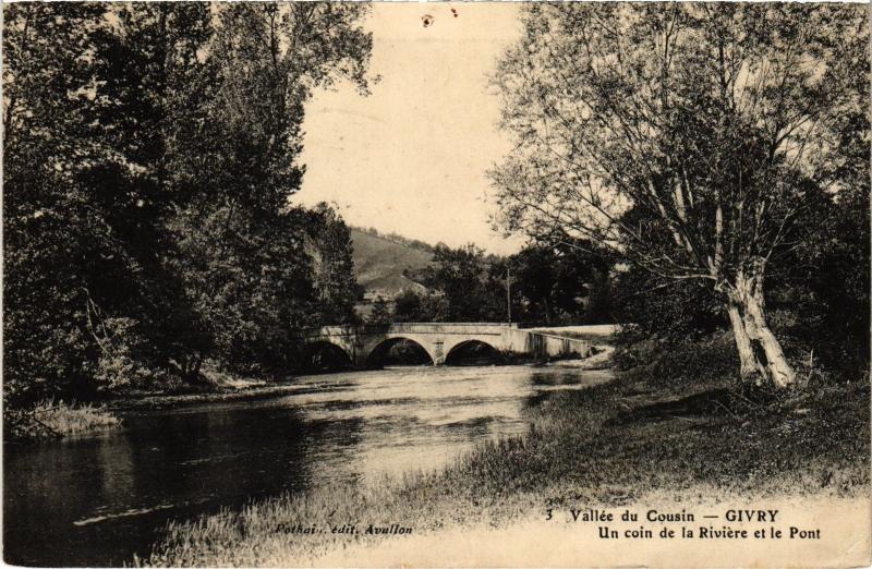 Carte postale ancienne Givry un coin de la Riviere et le pont à Givry