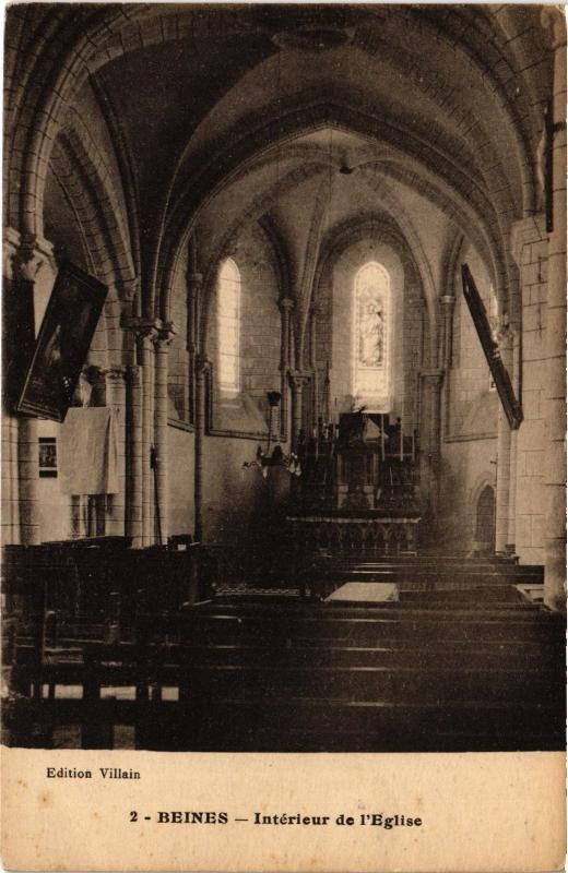 Carte postale ancienne Beines interieur de l'eglise à Beine