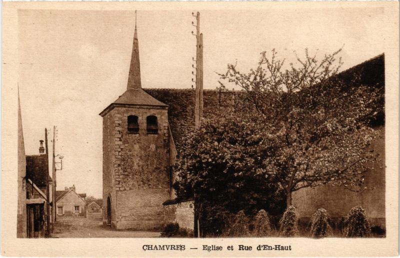 Carte postale ancienne Chamvres Eglise et Rue d'En Haut à Chamvres