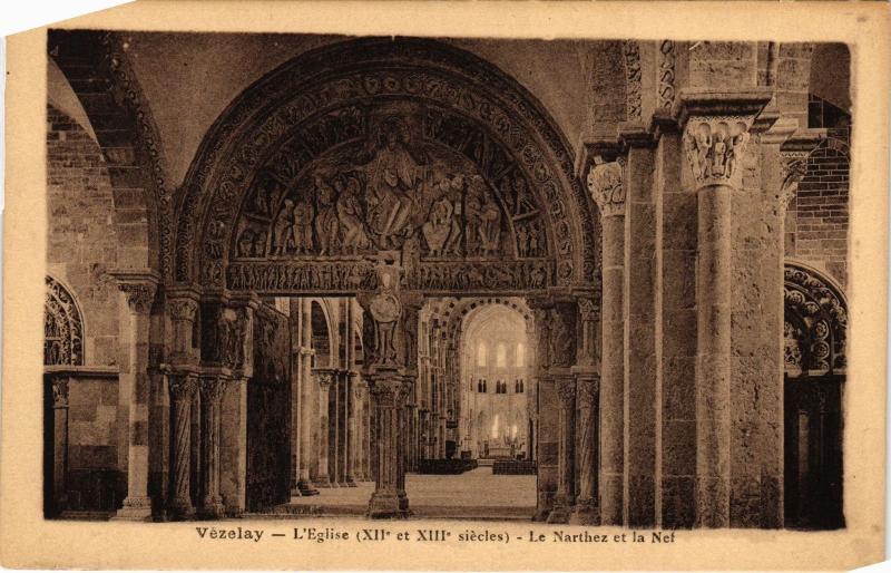 Carte postale ancienne Vezelay eglise le Narthez et la Nef
