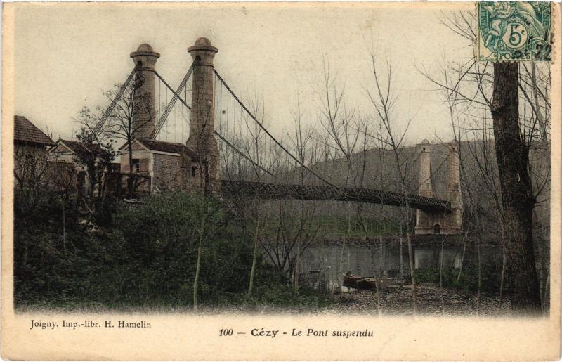 Carte postale ancienne Cezy Pont suspendu