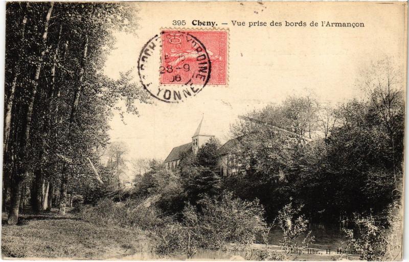 Carte postale ancienne Cheny vue prise des bords de l'Armancon à Cheny