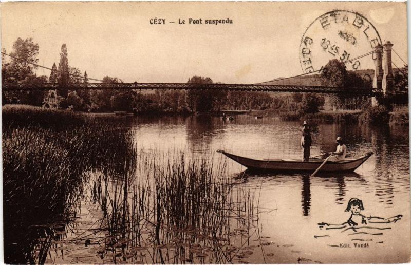 Carte postale ancienne Cezy Pont suspendu