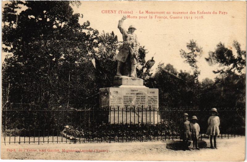 Carte postale ancienne Cheny Monument des Enfants du Pays Morts à Cheny