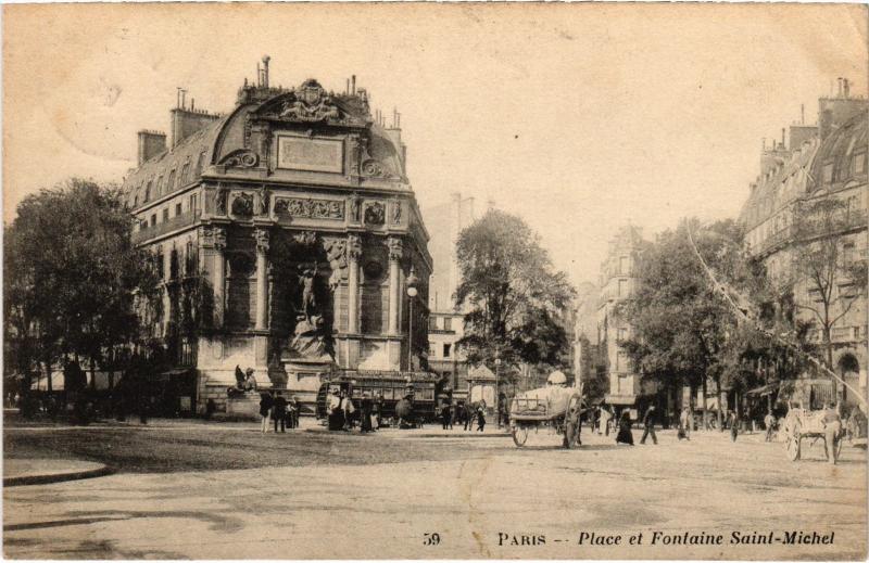 Carte postale ancienne Paris Place et Fontaine Saint-Michel