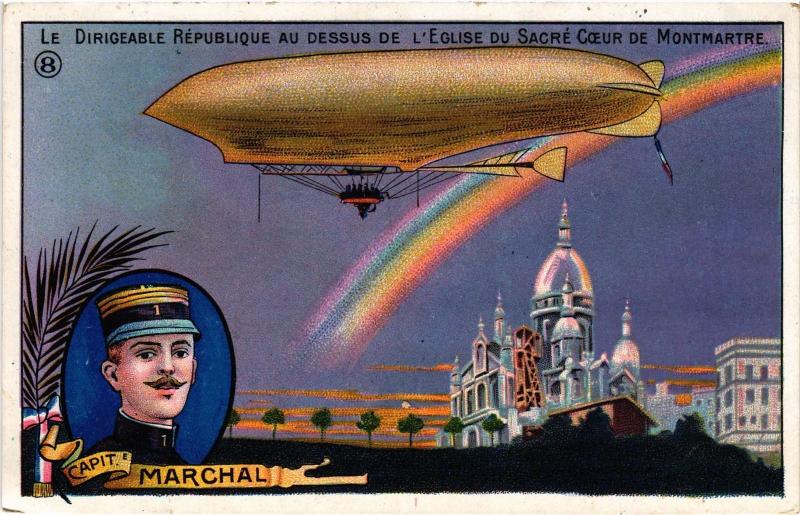 Carte postale ancienne Aviation Paris 18e Montmartre Sacré-Coeur Dirigeable Republique à Paris 18e