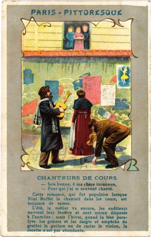 Carte postale ancienne Paris Petits métiers Chanteurs de cours